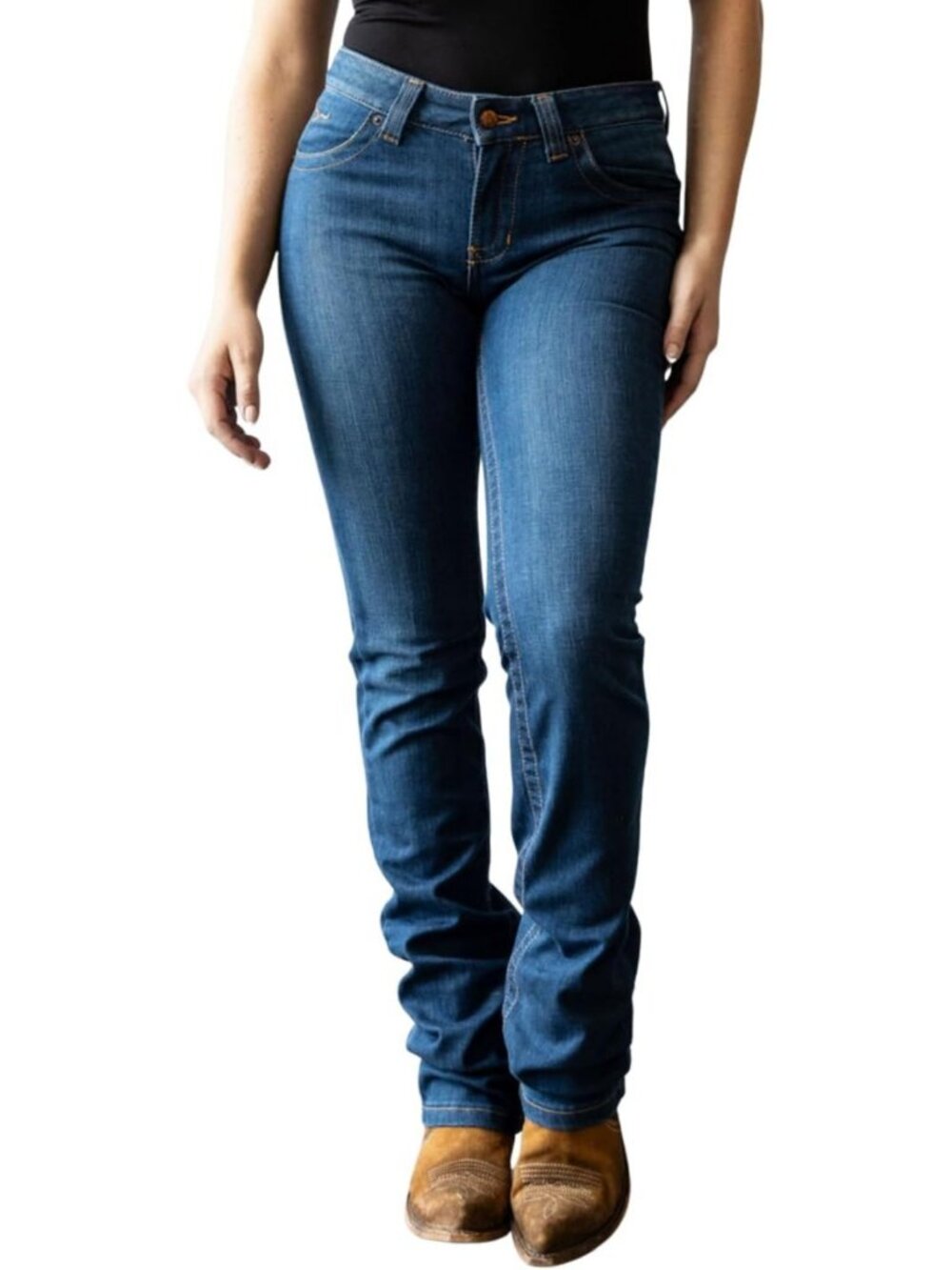 Women's Modest Bootcut Mid Rise Jeans - Extra-Durable, Shape-Saving Fit